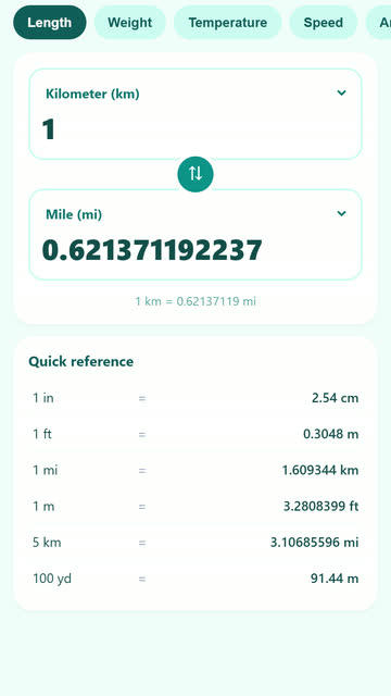 Screenshot of the Unit Converter app template