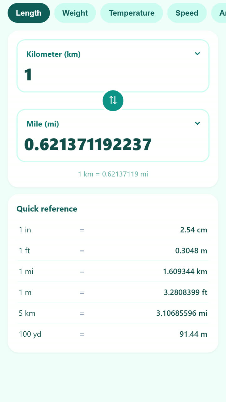 Screenshot of the Unit Converter app template