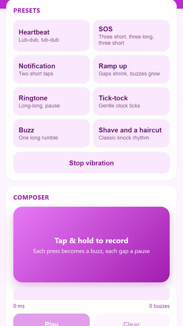 Screenshot of the Vibration Lab app template