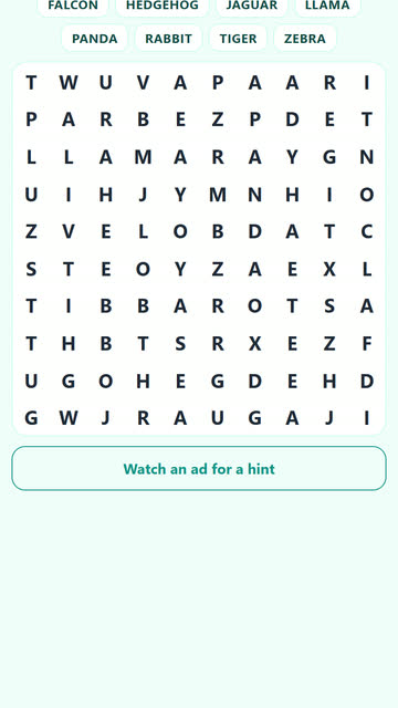 Screenshot of the Word Search game